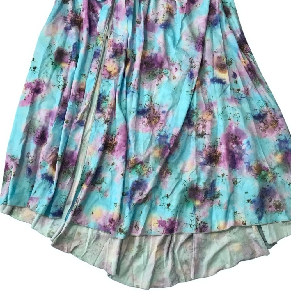 Deep V Neck Cutout Maxi Dress Asymmetrical High Slit Blue Multicolor Size M - Picture 5 of 14